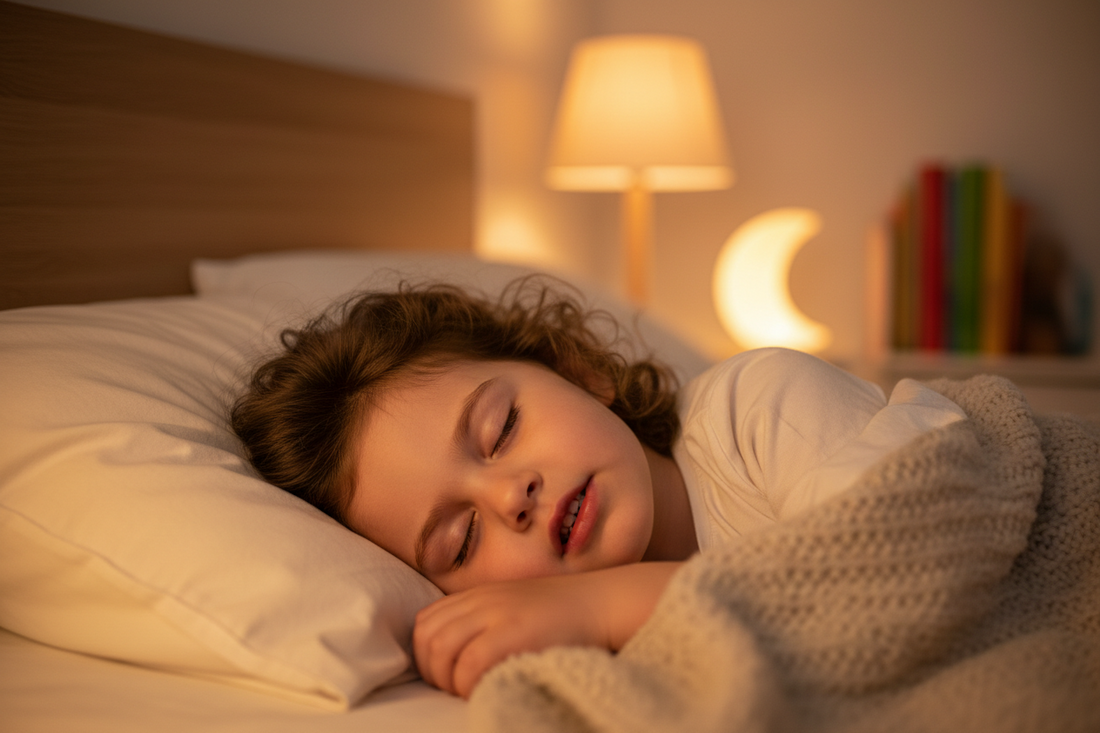 Niño dormido con signos de bruxismo y trastornos respiratorios del sueño
